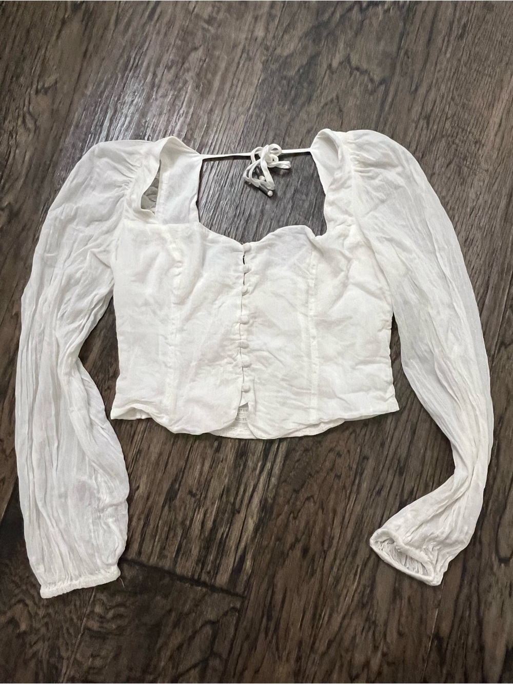 Free People White Corset-Front Long Sleeve Blouse